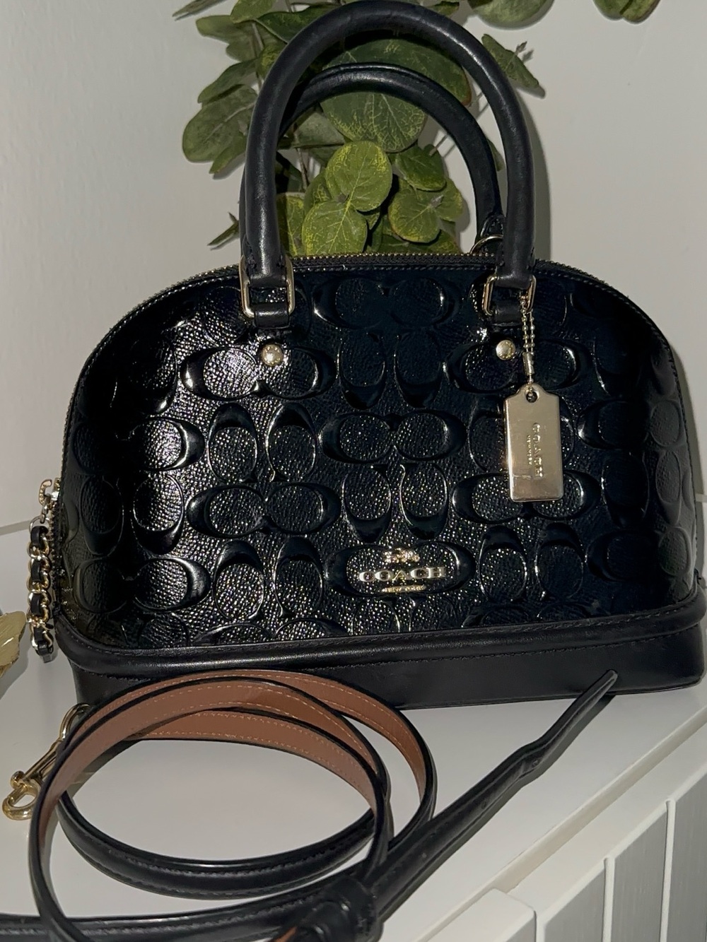 Coach Vintage Peyton Op Art Embossed Patent Domed Satchel